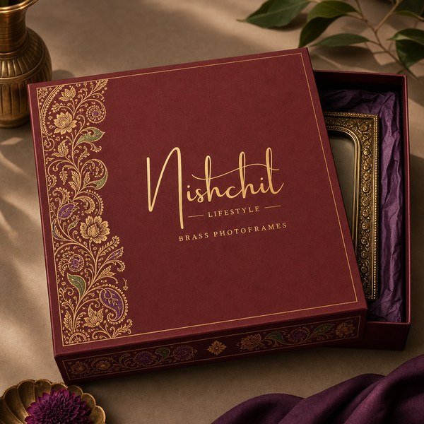 Nishchit brass photo frame gift box