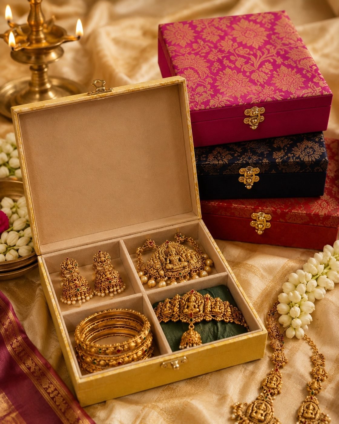Nishchit gift box, open, with jewelry set